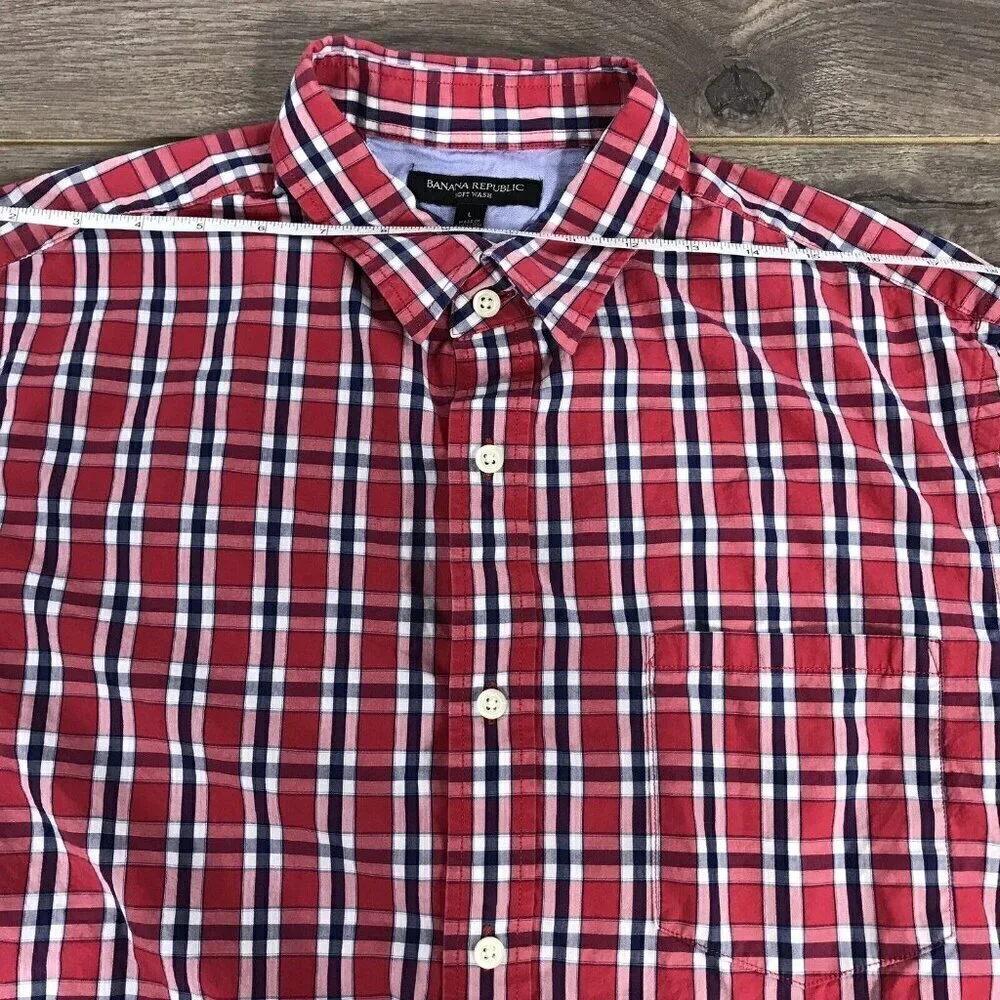 Banana Republic Soft Wash Mens Plaid 100% Cotton Long Sleeve Button Down Shirt L
